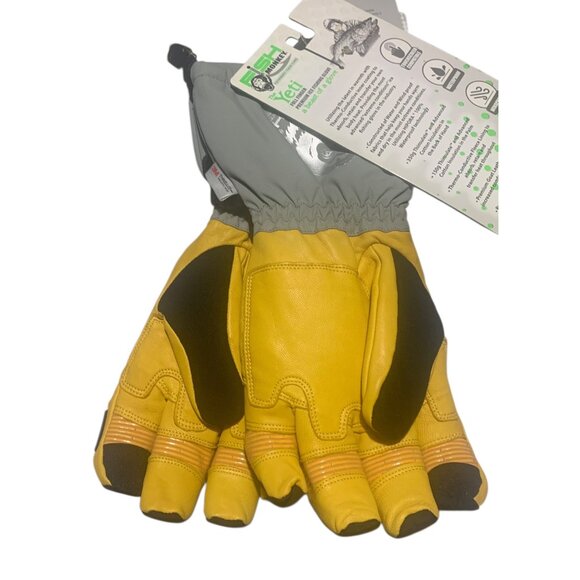 FISH MONKEY Gray + Yellow The Yeti Full Finger Ice Fishing Gloves NWT XXL - Picture 3 of 4